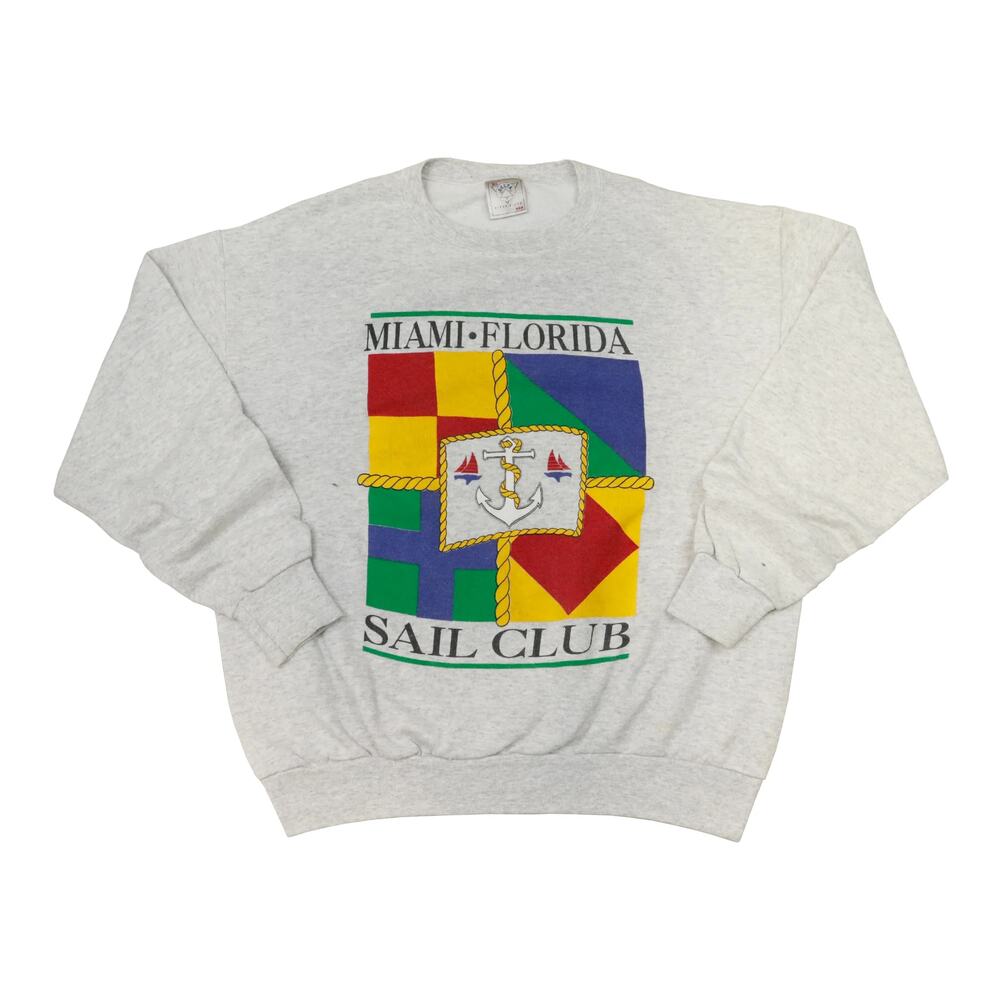 Vintage Delta Miami Florida Sail Club Grey Crewneck Sweatshirt Size XL